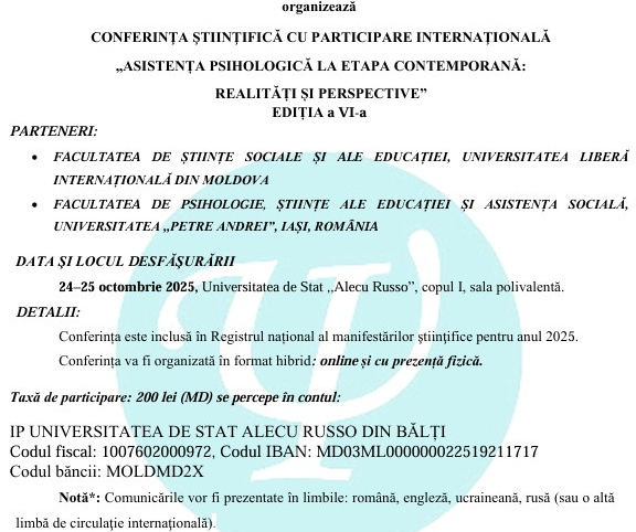 CONFERINȚA ȘTIINȚIFICĂ CU PARTICIPARE INTERNAȚIONALĂ